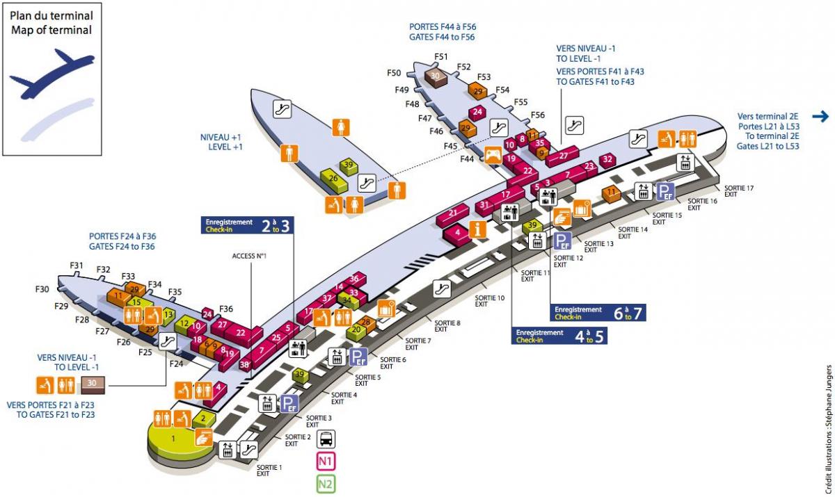 Mapa CDG aerodrom terminal 2F