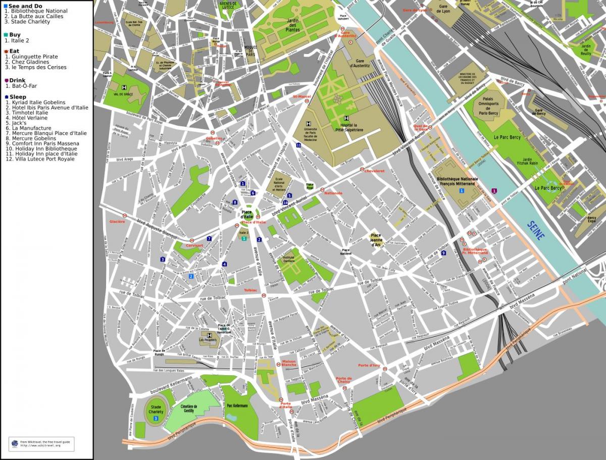 Mapa okrug 13 Pariza