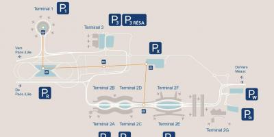 Mapa CDG aerodrom parking
