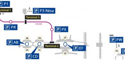 Mapa Roissy aerodrom parking