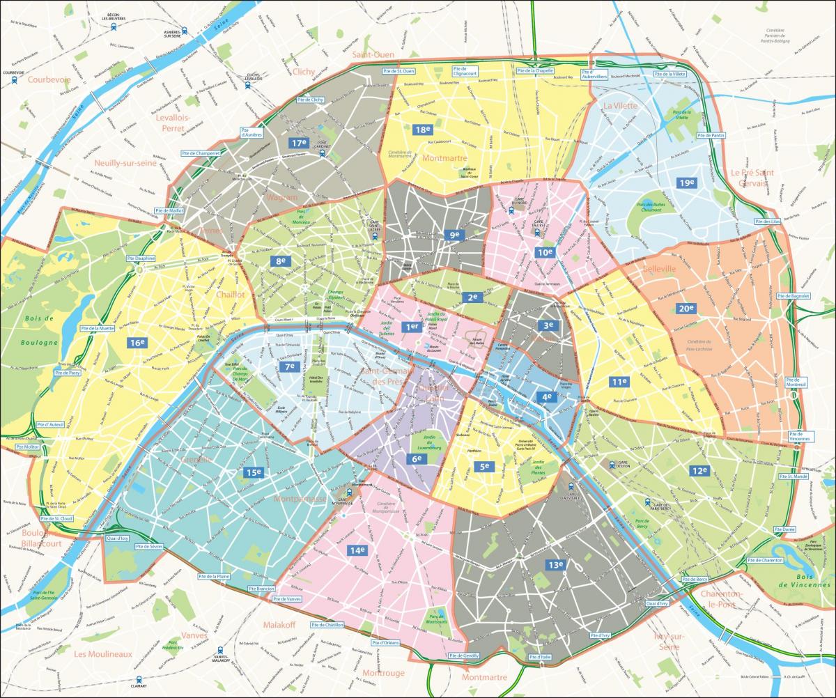 Mapa arrondissements Pariza