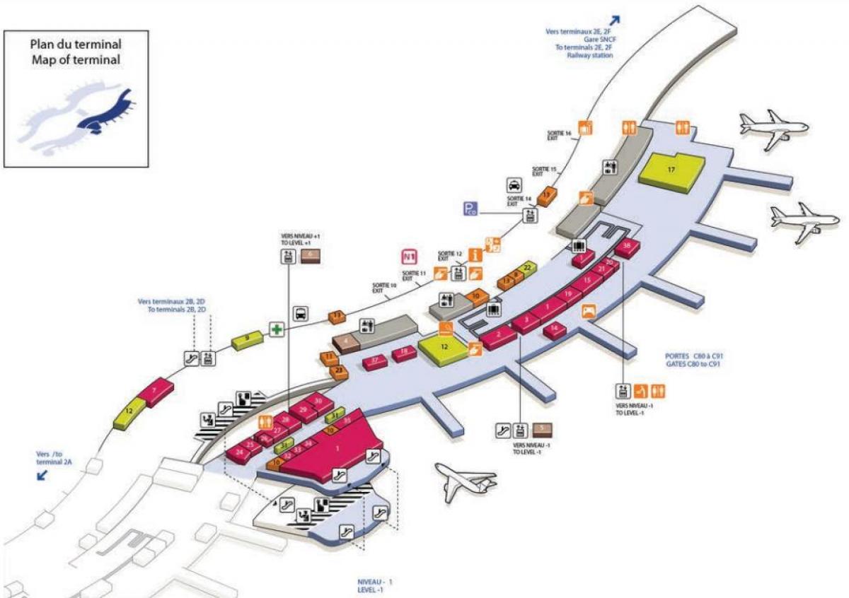 Mapa CDG aerodrom terminal 2C